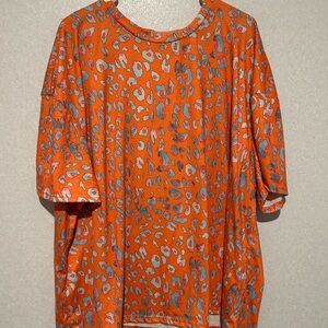 Women’s Plus Size Orange Leopard Print Tee Shirt, Short Sleeve, Size 5XL